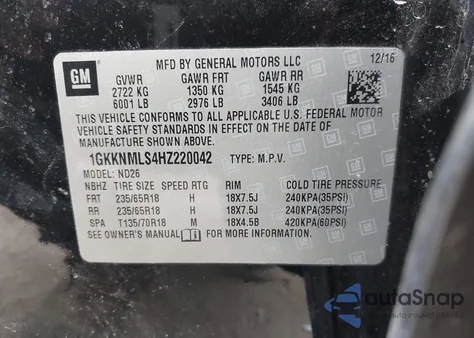 2017 GMC Acadia Slt-1 z USA, uszkodzony, nr VIN 1GKKNMLS4HZ220042